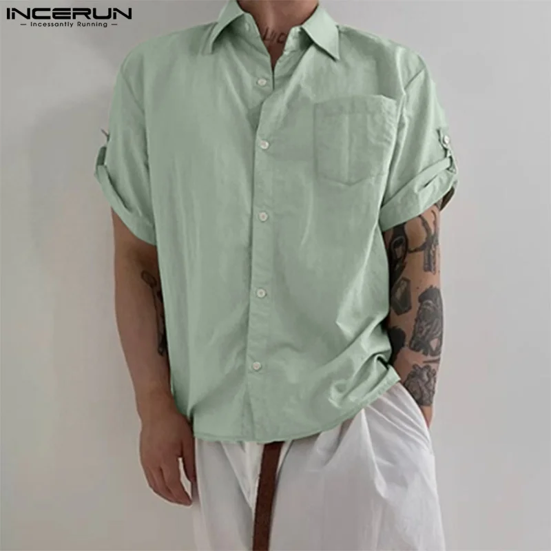 

2024 Men Casual Shirt Solid Color Lapel Short Sleeve Button Korean Men Clothing Streetwear Summer Stylish Shirts INCERUN S-5XL