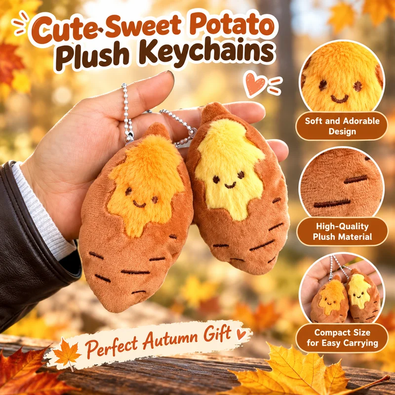 Plush Keychain: Roasted Sweet Potato, Chestnut, and Fruit – Cute Realistic Food-Themed Charm; Gift for Backpacks and Car Decor