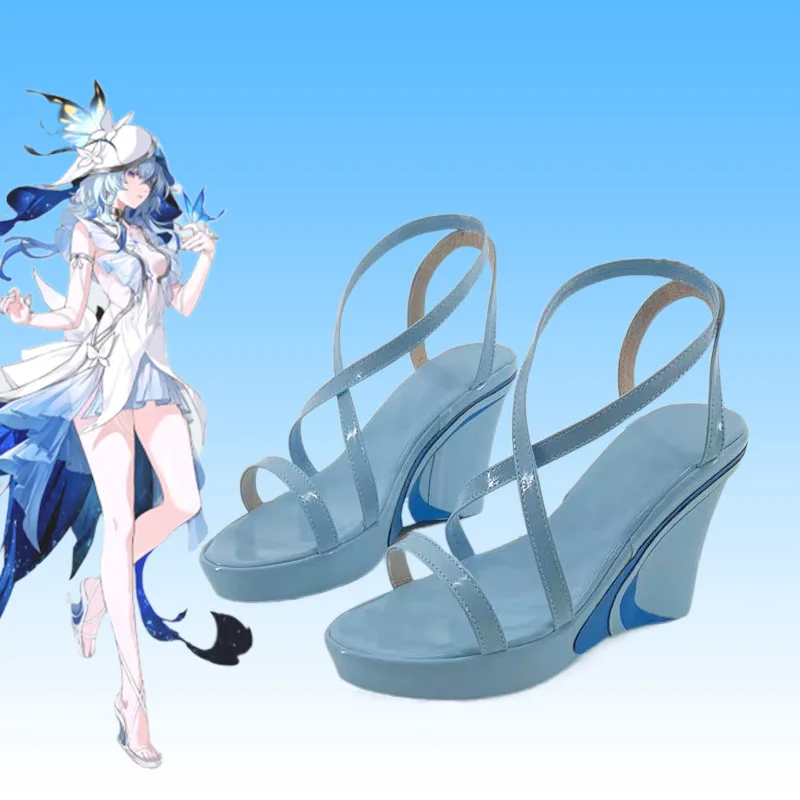 Wuthering Waves Jogo The Shorekeeper Cosplay Sapatos Mulheres Role Play Sexy Bonito Sapatos Azuis Festa de Halloween