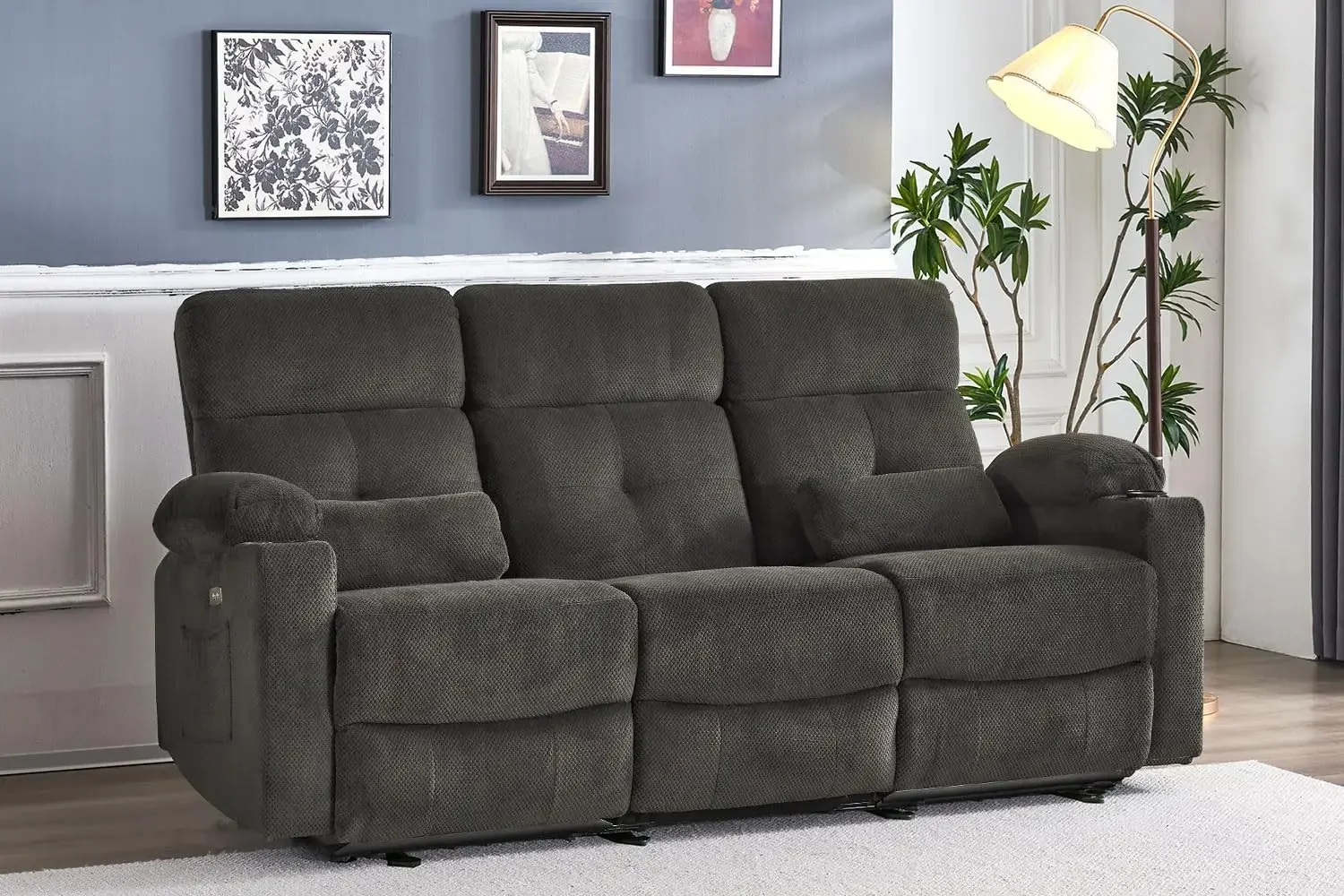 

Sofa with Heat and Massage, 80'' Wall-Hugger Double Reclining Sofa, Electric Power Double Reclining Sofa with USB Ports