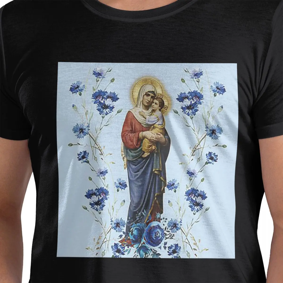 

Католицизм Святых Иисус Мэри футболка из 100% хлопка мужские забавные футболки мужские с круглым вырезом с коротким рукавом S-6XL