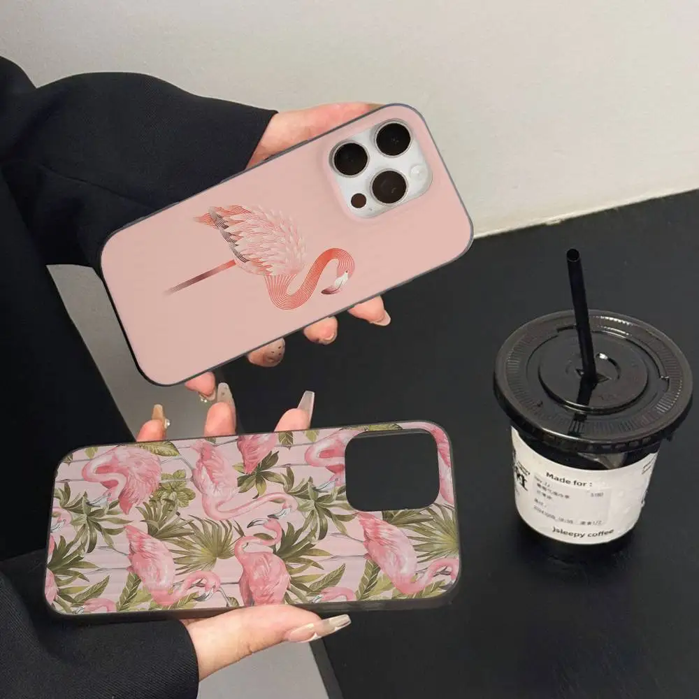 Pink Red Flamingo Phone Case For iPhone 11 12 13 14 15 16 17 Pro Max PLUS Pro Wave Corrugated Silicone Case