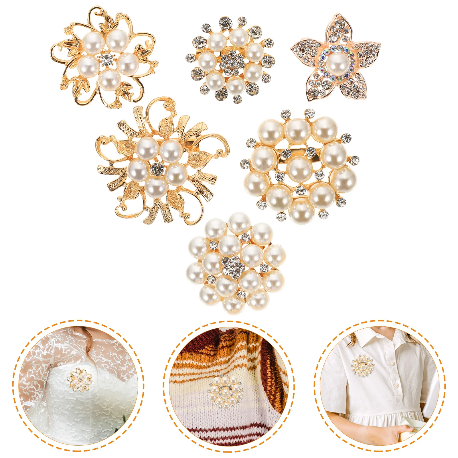 

6pcs Handmade Pearl Crystal Brooches Wedding Elegant Floral Brooch Accessory For Women Party Banquet Anniversary Christmas