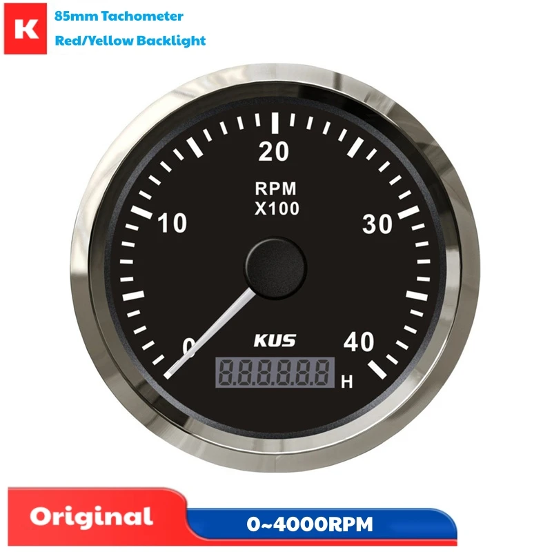 

KUS 0-4000RPM Show Tachometers 85mm White Rev Counters Devices with Yellow or Red Backlight for Car Boat Truck Rv