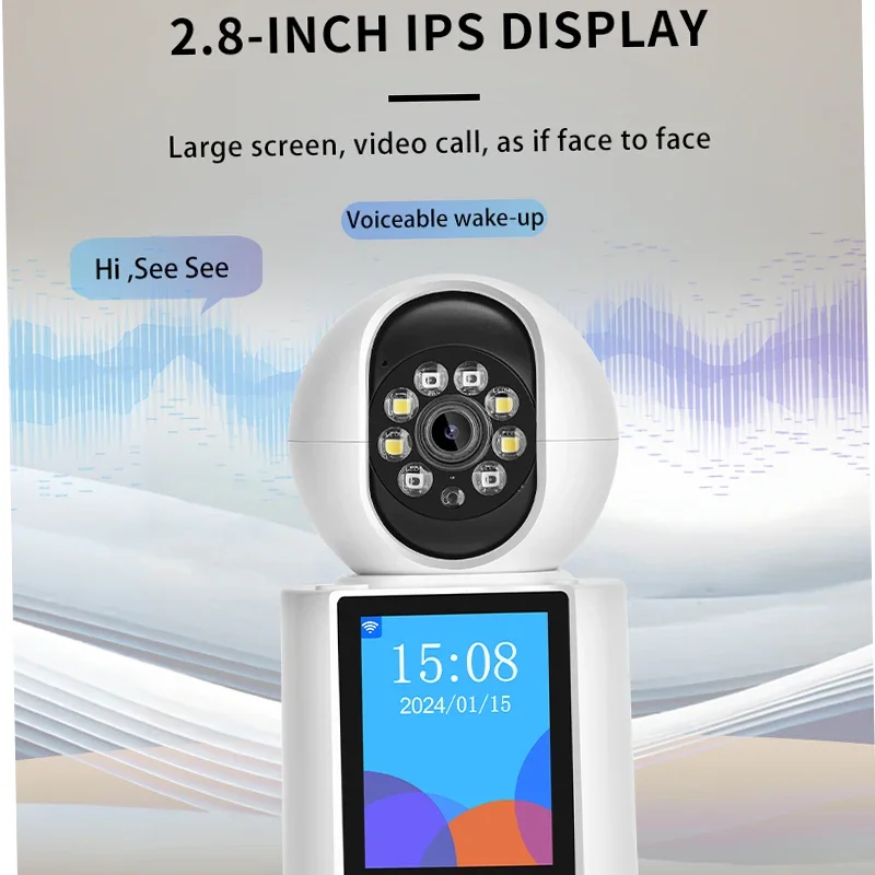 ICSEE 2K 4MP Video Calling Smart Camera 2.4 Inch Screen AI Detect Two Way Audio Color Night Vision 2MP Indoor Baby Monitor