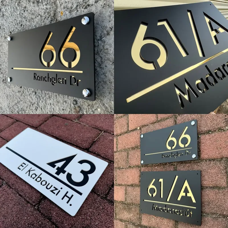 Personalized Modern 3D Laser Cut Acrylic House Numbers - Large External Residential Address Sign Plate