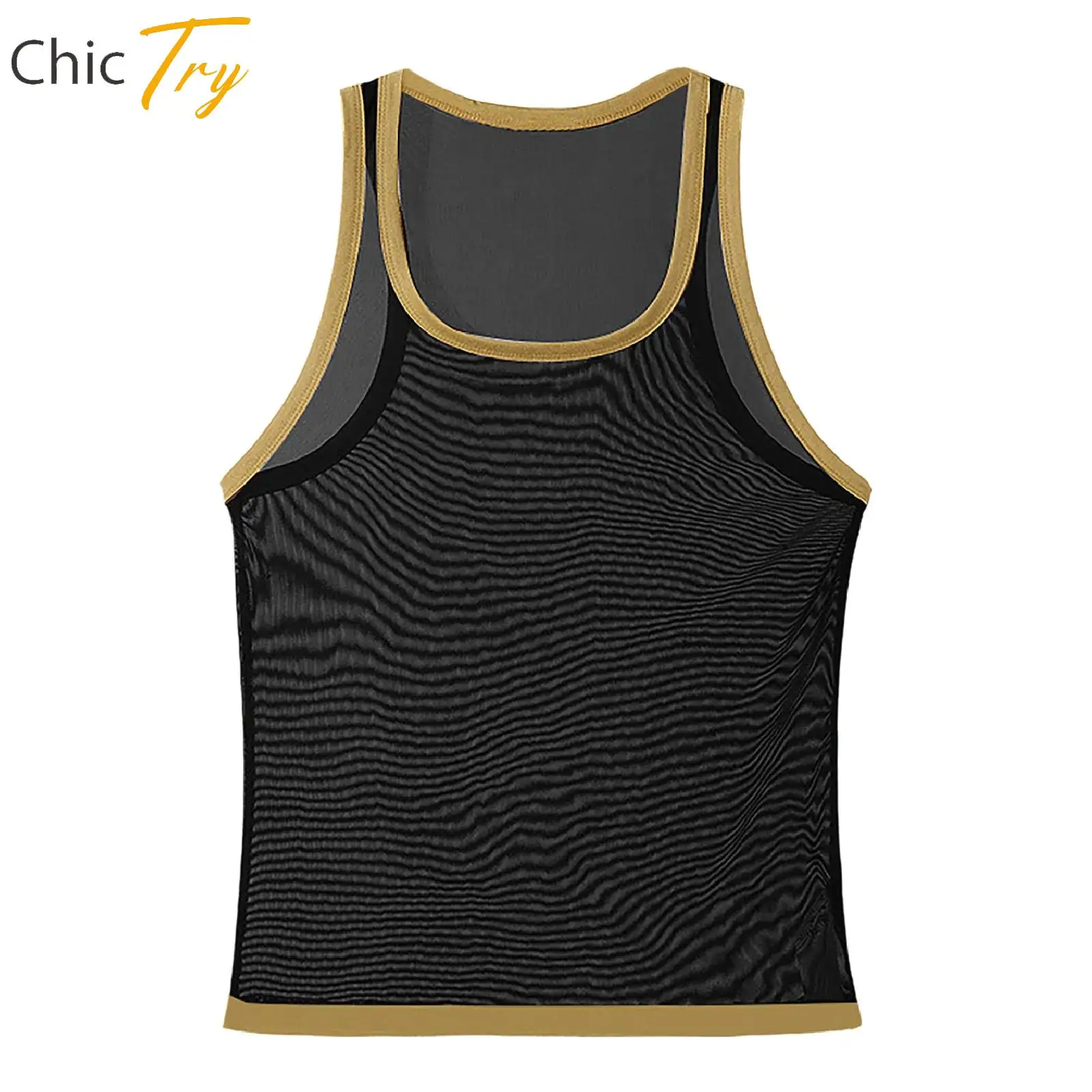 

Mens Sleeveless Vest Breathable Mesh Quick-drying Sports Tops See-Through Mesh Top U Neck Sleeveless Slim Fit Trim Yoga Gym Vest