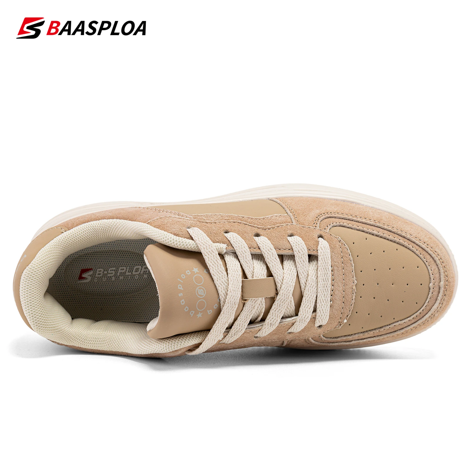 Baasploa Women Skateboarding Shoes Casual Sneakers for Women Leather Walking Shoes Non-Slip Outdoor Platform Shoes