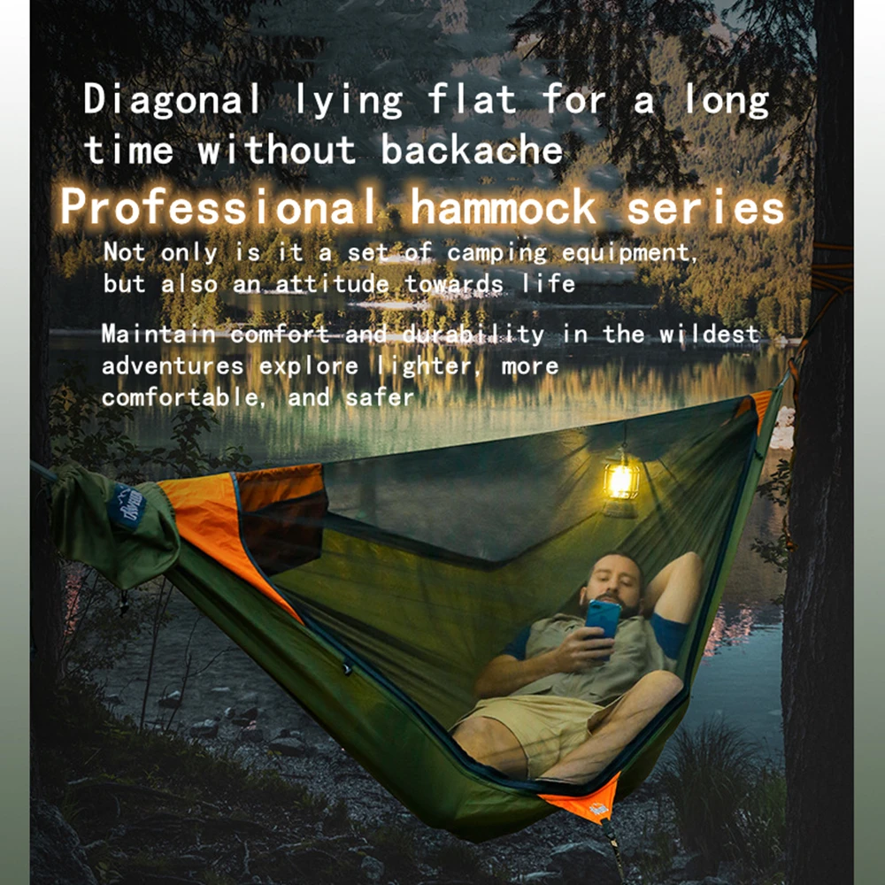 Camping single and double person with mosquito net hammock, outdoor ridge rope increased anti rollover speed opening mosquito pr