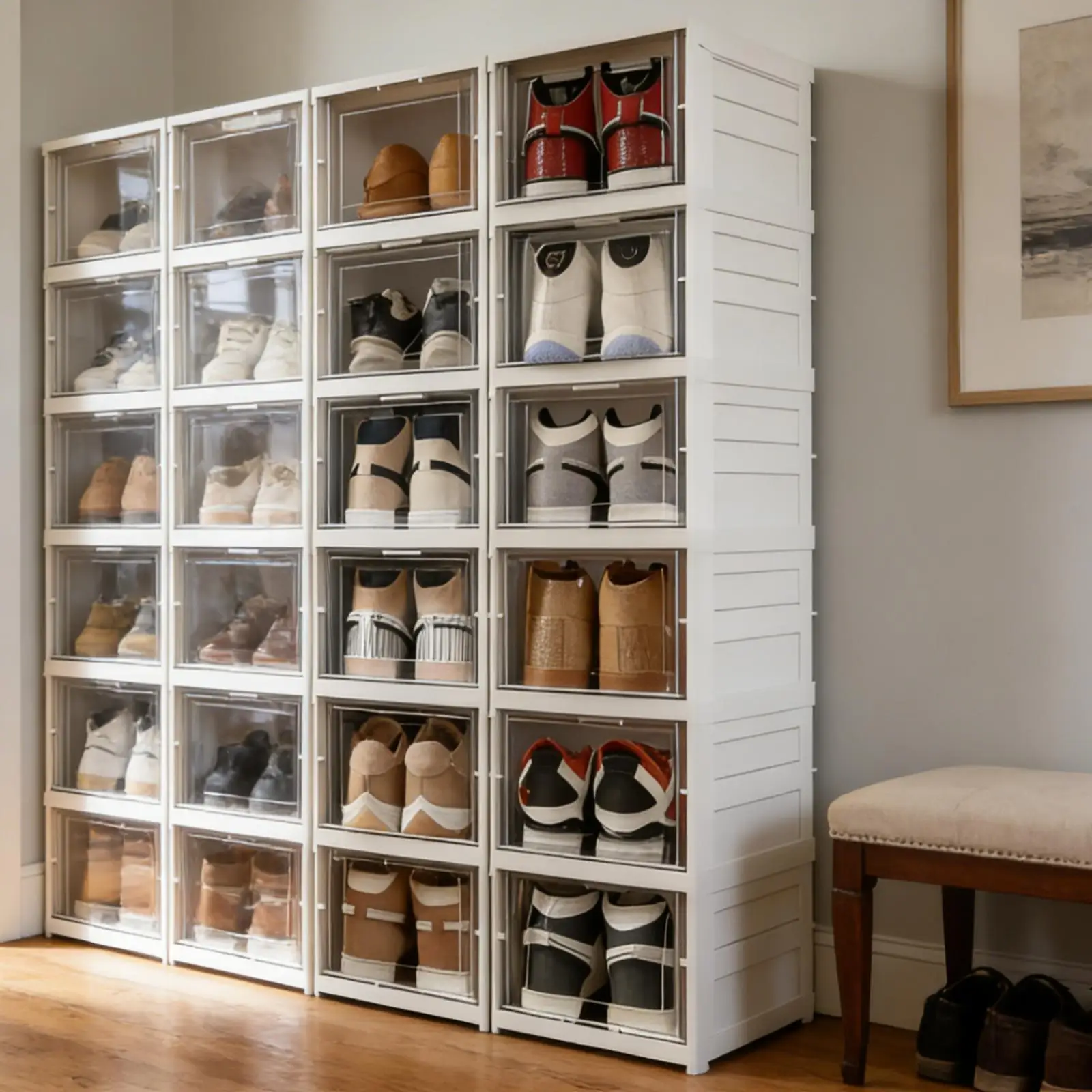 

Large Foldable Shoes Storage Box Organizer 3/6 Layers Plastic Sneaker Container Cabinet Rack Clear Case Shoe Shelf Holder