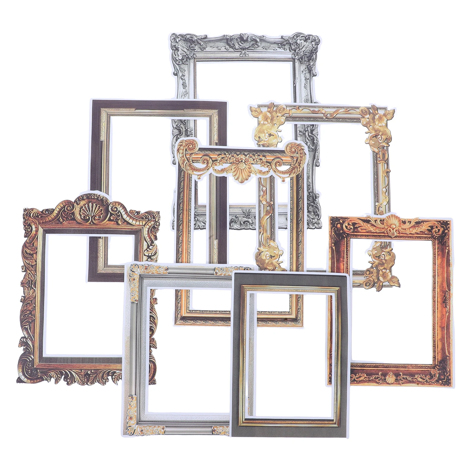 

8pcs Photo Frame Wall Stickers Vintage Household Picture Frames DIY Scrapbook Paper Lace Wall Decor Stickers and Poster