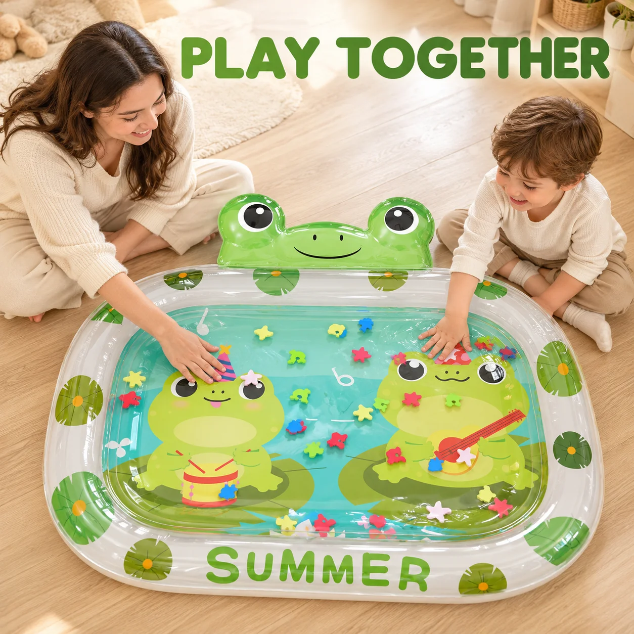 1PC Baby Water Play Mat Inflatable Tummy Time Sensory Pad Bear Frog Cartoon Water Filled Activity Mat for Indoor Play