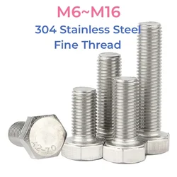 304 Stainless Steel Fine Thread External Hexagon Head Screw M6 M8 M10 M12 M14 16Outside Hex Head Bolts Pitch 0.75/1.0/1.25/1.5mm