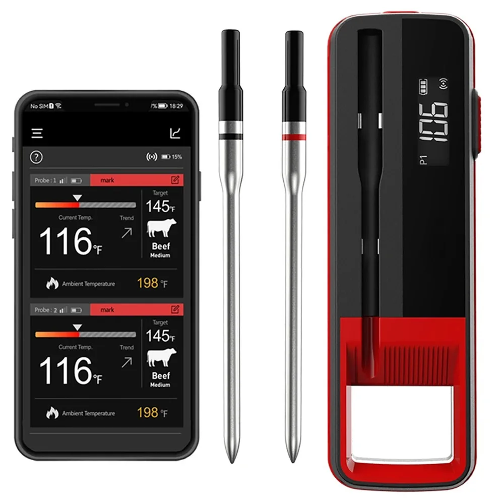 Wireless Bluetooth Smart Meat Probe SUS304 Material NTC Sensor Signal Transmission 100M BBQ Thermometer