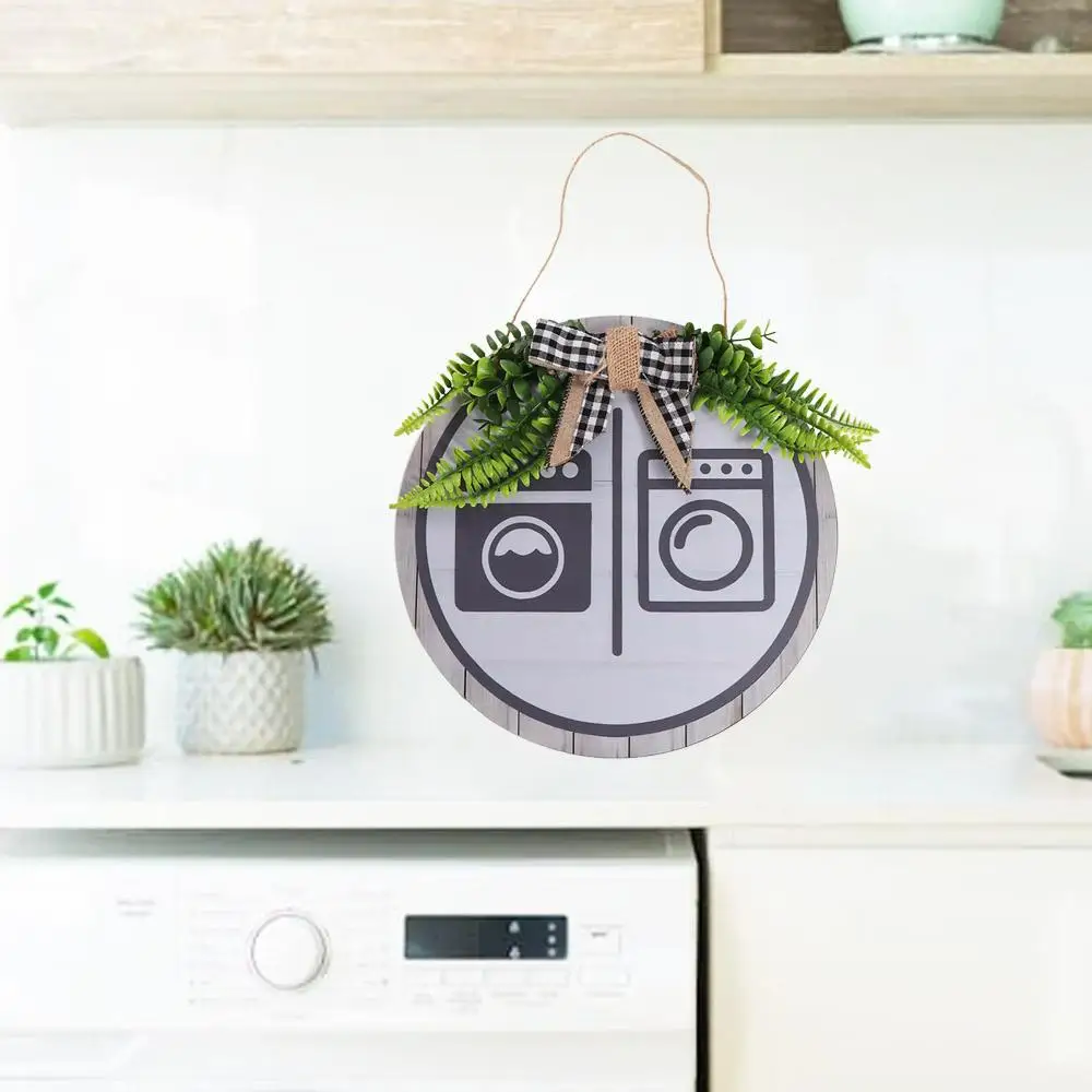 

Creative Round Wooden Toilet Sign Bow Knot Rustic Style Bathroom Sign Density Board Decoration Wall Hanging Signs Laundry