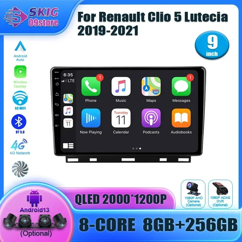 For Renault Clio 5 Lutecia 2019-2021 Car Radio Multimedia Video Player Navigation GPS Auto Carplay Screen Android for car camera