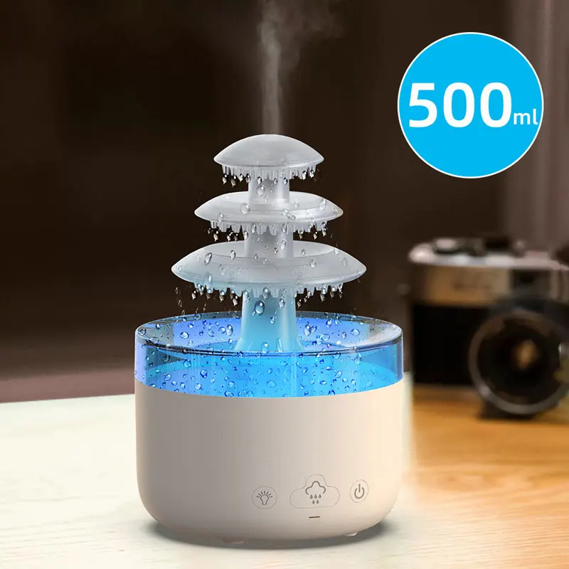 500ml Mini Cloud Rain Air Humidifier,USB Rain Aromatherapy Machine,Home Room Office Desktop Silent Essential Oil Diffuser