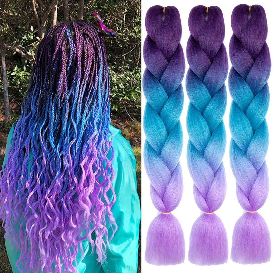 Blue/Purple/Pink High Temperature Ombre Jumbo Synthetic Braiding Hair for Twist Crochet Braids