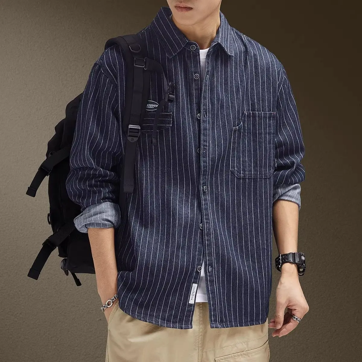 

New Men's Casual Loose Shirt Autumn Fashion Small Audience Design Top Casual All-Match Outerwear Standard Fit Long Sleeve
