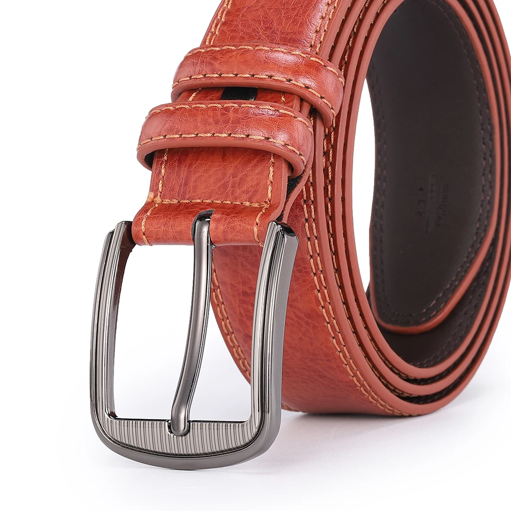 Men\'s cowhide pin buckle belt fashionable versatile belt pure leather pinhole belt new multi-colour red blue black brown yellow