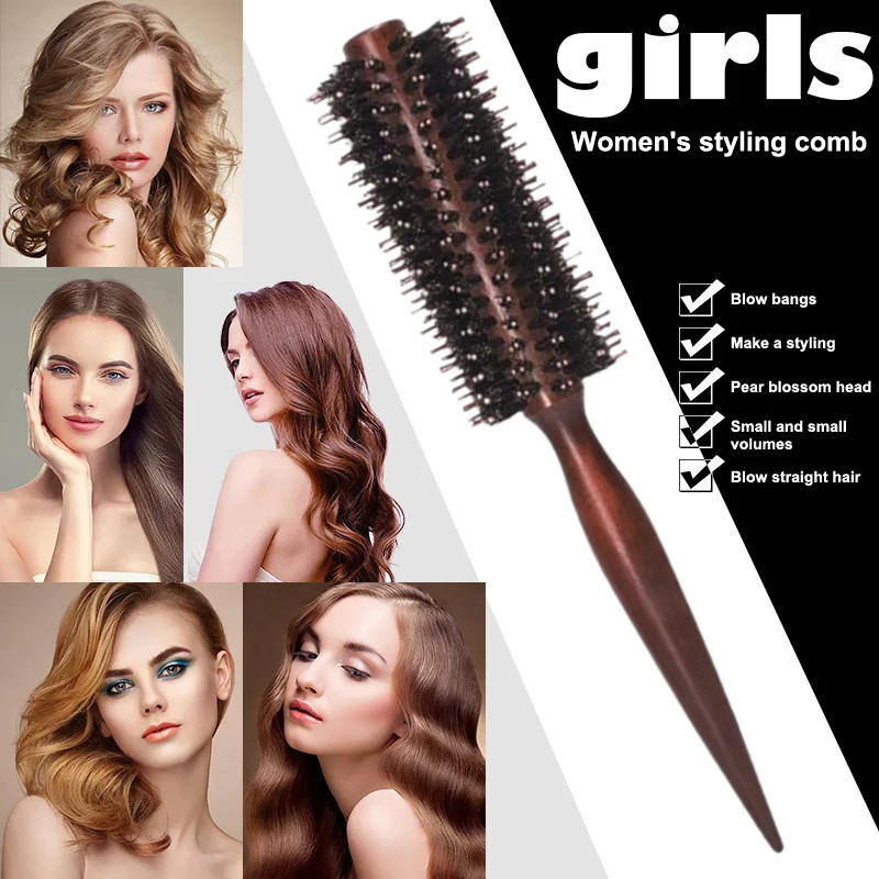 10/12/14Rows Anti Static Wood Boar Bristle Hair Round Brush Hair Dryer Styling Tool Teasing Brush For Hair Curly Comb Hair Brush