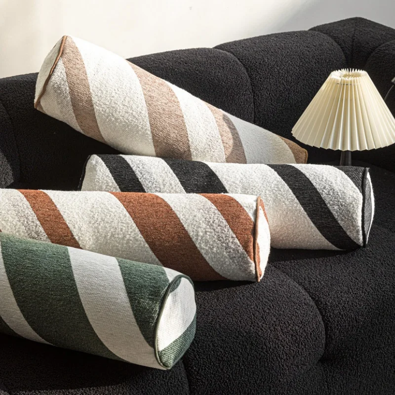 Candy Round Pillows Luxury Column Cushions Brown Green Stripe Decorative Pillow For Sofa Chair Bedding Home Decoration