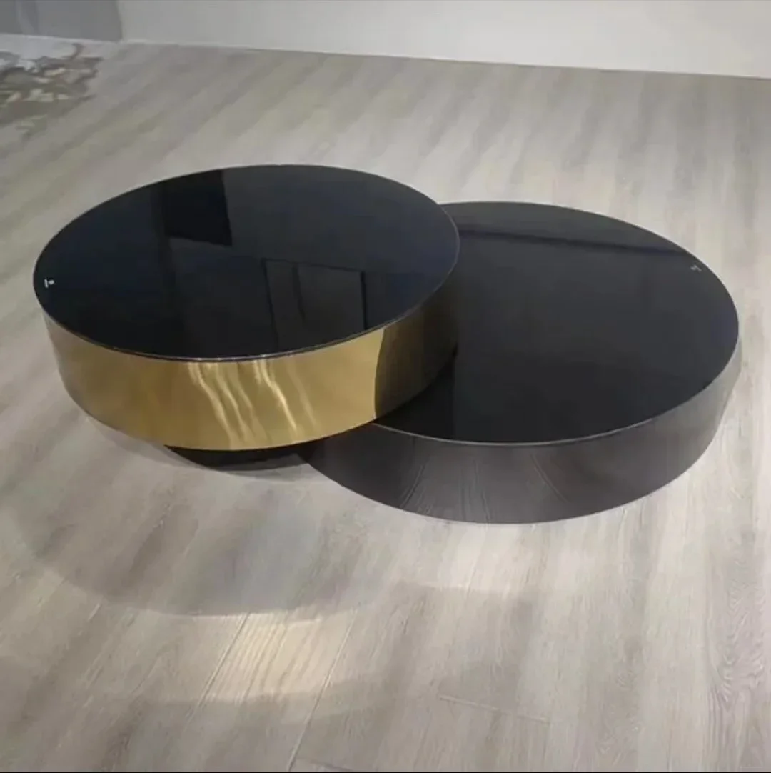 Uxury-Table Basse Rotative Moderne en Acier Inoxydable et Verre Trempé, Ronde, de Styliste, Haut de Gamme
