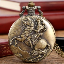 Bronze Pocket Watch Napoleon Bonaparte Horse Knight Design Antique Quartz Clock Vintage Hero Necklace Pendant Pocket Clocks Gift