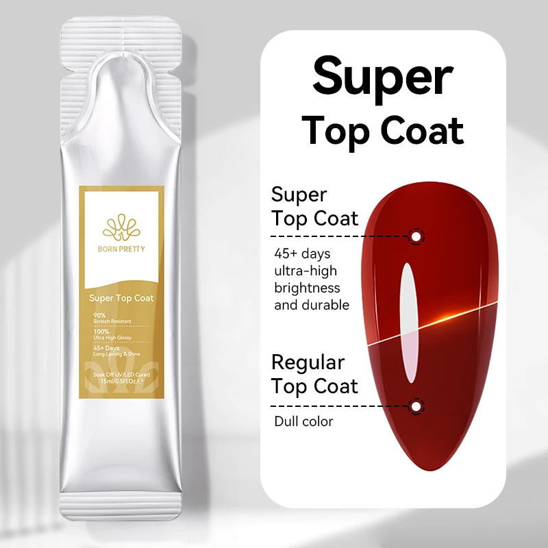BORN PRETTY 15g Super Top Coat Refilled Package Soak Off Long Lasting Resists Damage Top Coat Shining Semi Permanent Nails Art