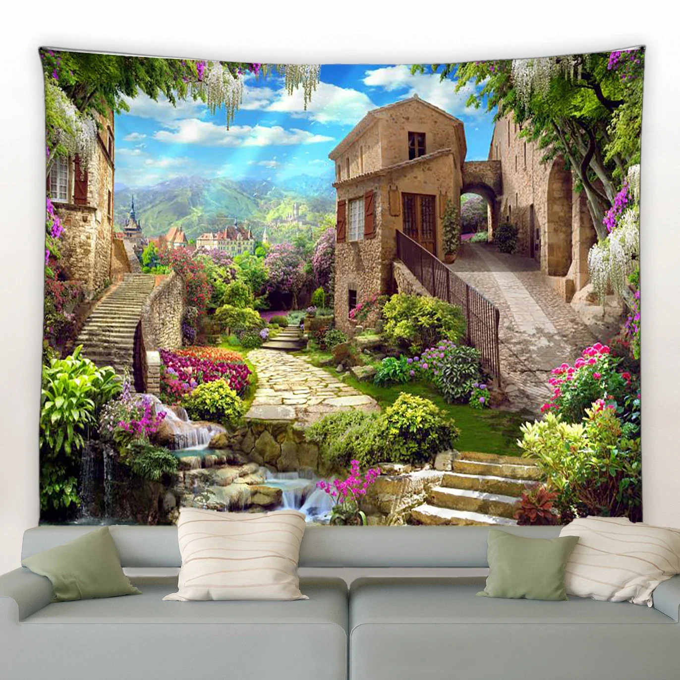 Beautiful Ancient Architecture Print Wall Hippie Tapestry Polyester Fabric Home Decor Wall Rug Carpets Hanging Big Couch Blanket