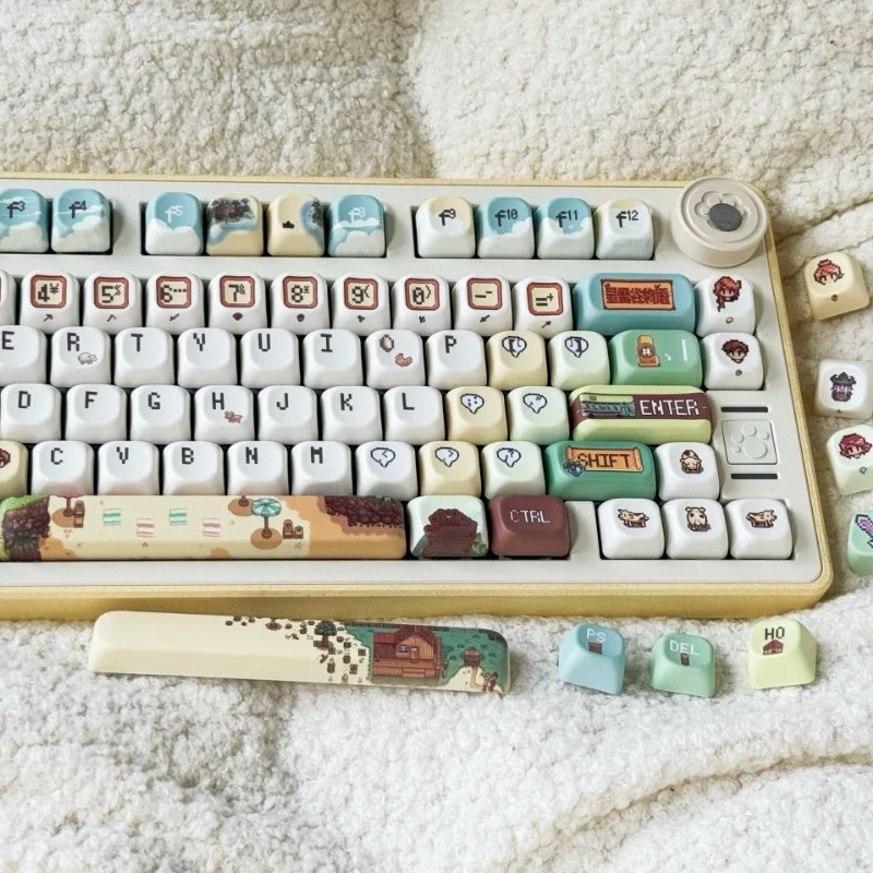 137 مفتاحًا بكسل نمط Keycap مجموعة PBT مخصص Stardew Valley غطاء لوحة المفاتيح EOA/الكرز الشخصي الألعاب لوحة المفاتيح الميكانيكية أغطية المفاتيح