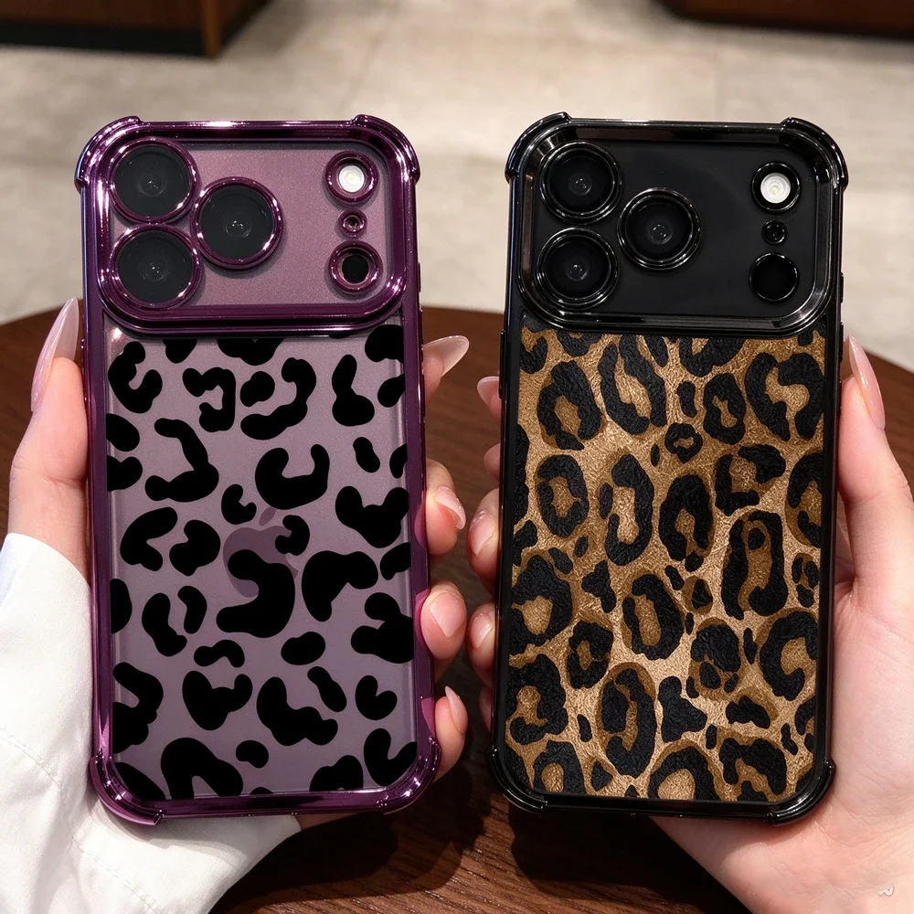 Case For Samsung Galaxy S26 FE S25 S24 S22 S23 S21 Plus S20 FE Ultra 5G Classic Leopard Print Airbag Soft Electroplated Cover