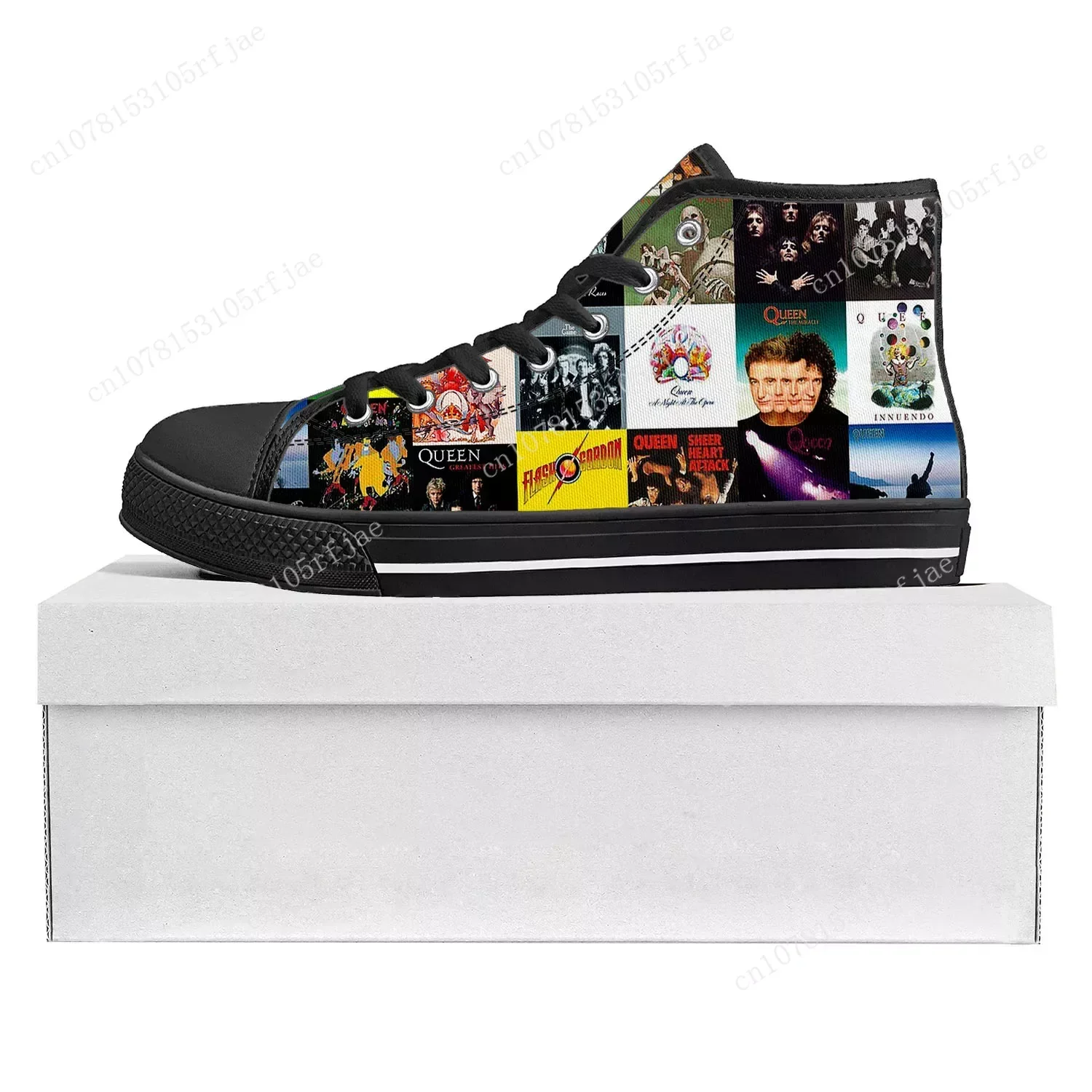 Queen Rock Band Fashion High Top High Quality Sneakers Mens Womens Teenager Canvas Sneaker Casual Couple Shoes Custom Shoe Black