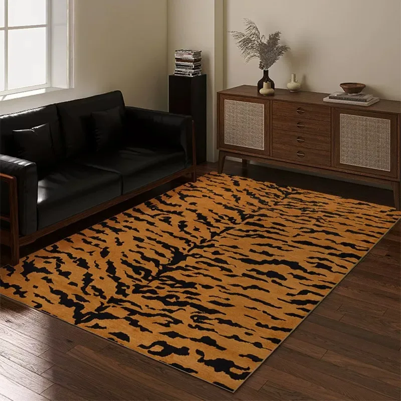 Living Room Rug Comfortable Loop Pile TPR Carpet  Anti-slip Stain-resistant Floor Mat Retro Tiger Print Rug Home Decoration Mats