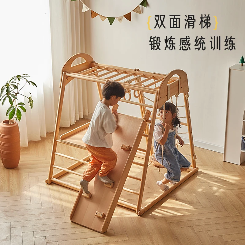 إطار التسلق الداخلي للأطفال من الخشب الصلب، مجموعة أرجوحة منزلية صغيرة للأطفال، متنزه عائلي، منزلق للأطفال #2