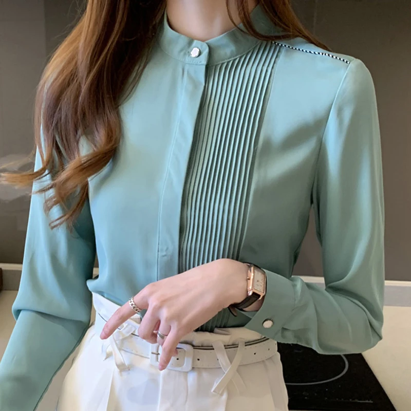 Long Sleeve Chiffon Blouse Shirt Tops Blouse Women Blusas Mujer De Moda 2024 Stand Collar Office Blouse Women Blouses Blusa E225