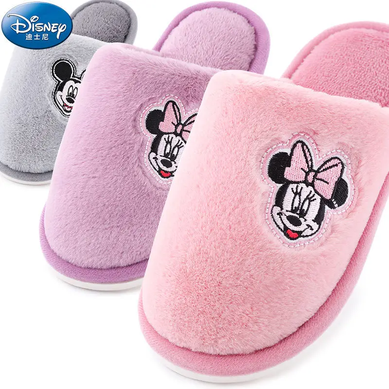 Disney peripheral Mickey and Minnie cotton slippers for men and women in winter, cute home indoor kids kawaii warm slippers