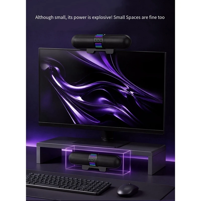 Super Sale RGB Gaming Sound Bar Esports Speaker Bluetooth Computer Desk 2.0-Inch HiFi Speaker 12W Sound System 120Hz-20KHz