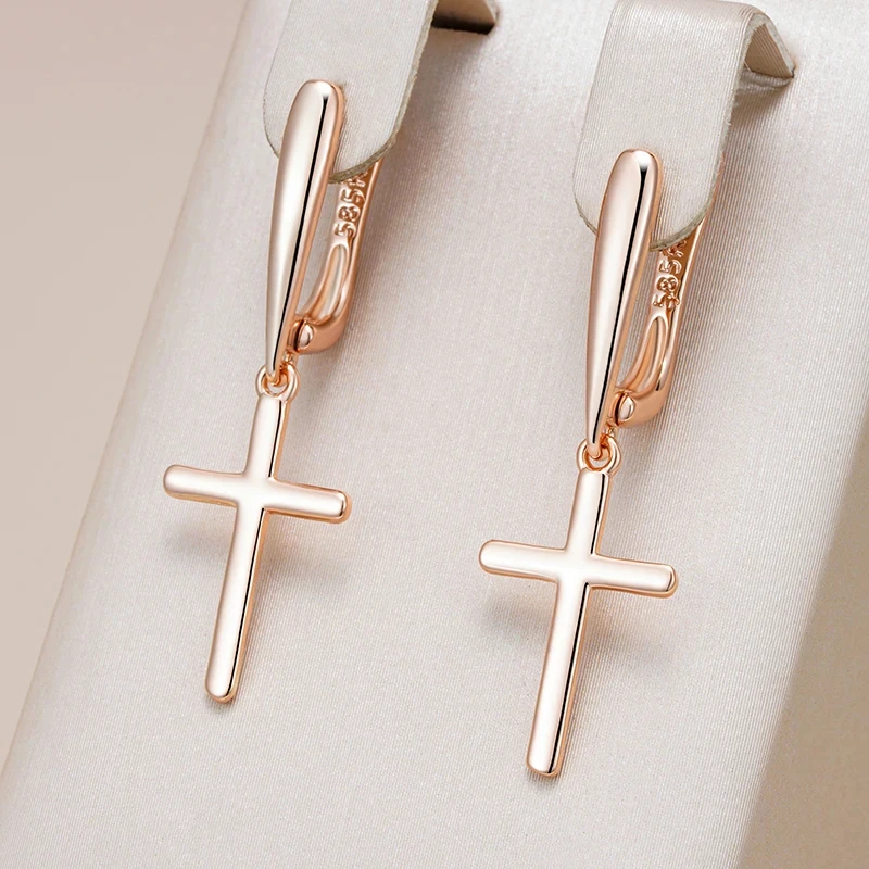 Wbmqda Simple Cross Drop Earrings For Women 585 Rose Gold Color High Quality Daily Jewelry Accessories