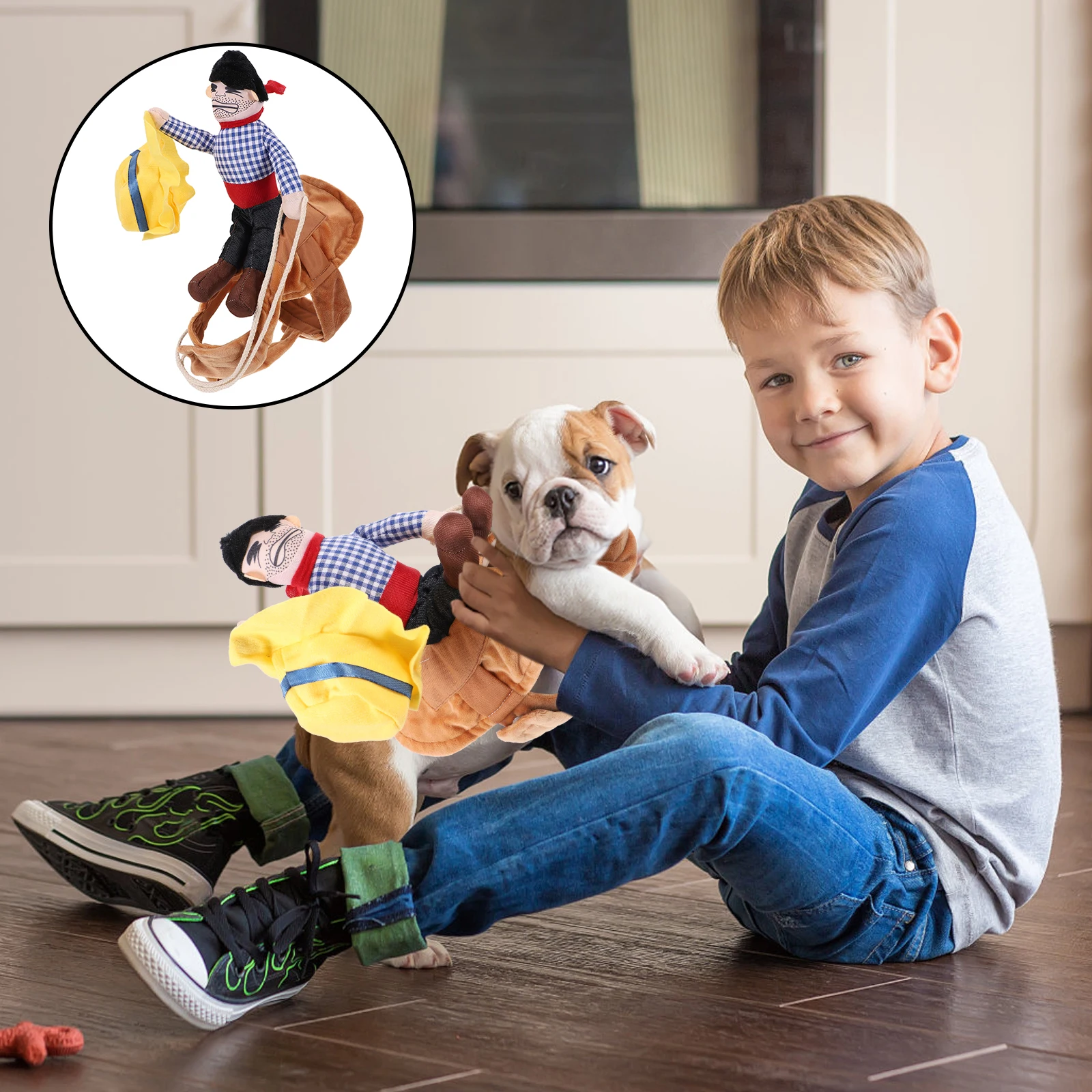 

Pet Transformation Costume Denim Dog Clothes Rider Suit Cowboy Cat Apparel Small Pets Under 20lbs Lightweight Halloween