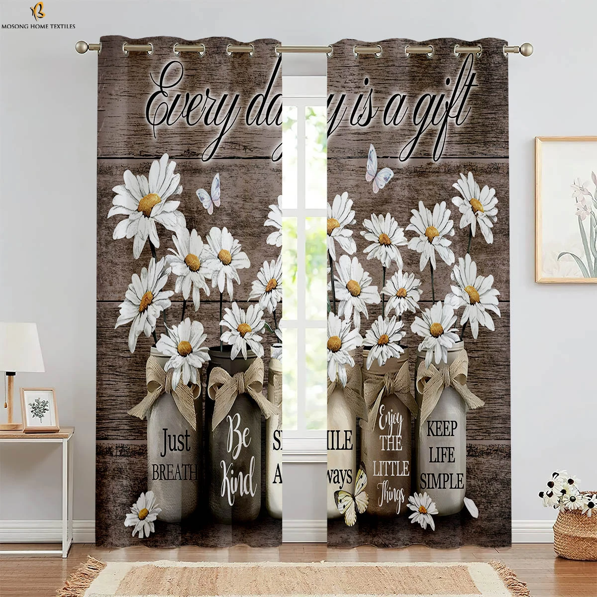 American Retro Wooden Flower 3d Stereo Printing Curtains Pastoral Style Bedroom Living Room Kitchen Decorative Curtains 2 Pieces