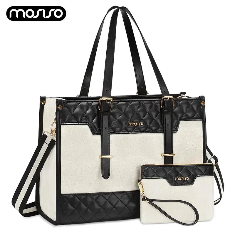 Laptop Bag for Women Canvas Laptop Tote Bag 16 inch Large Capacity Rhombus Quilted Work Briefcase Casual Handbag Business Offic