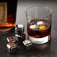 4/6/ Stainless Steel Ice Cubes Set Reusable Chilling Stones for Whiskey Wine Cooling Cube Rock Party Bar Tool