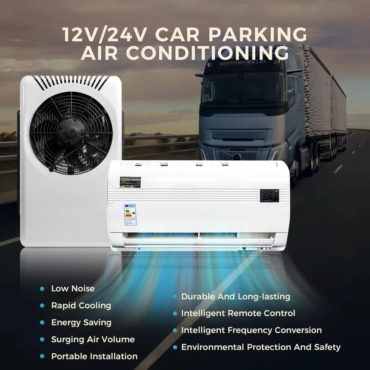 XMZ 24 فولت مكيف هواء سبليت للسيارات الكهربائية 10000 وحدة حرارية بريطانية لشاحنة RV شاحنة تخييم فان مكيف وقوف السيارات #5
