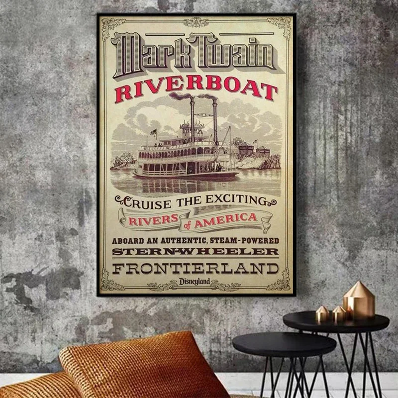 Disney World Tom Sawyer Island Mark Twain Riverboat Poster And Prints Disneyland Attractions Canvas Painting Wall Art Home Decor