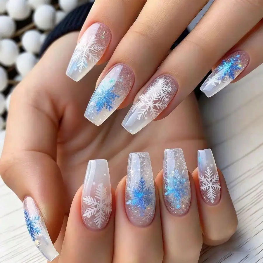 

24Pcs Christmas Ballet Nails, Snowflake Glitter Gradient, Reusable Festive Daily, Free Shipping