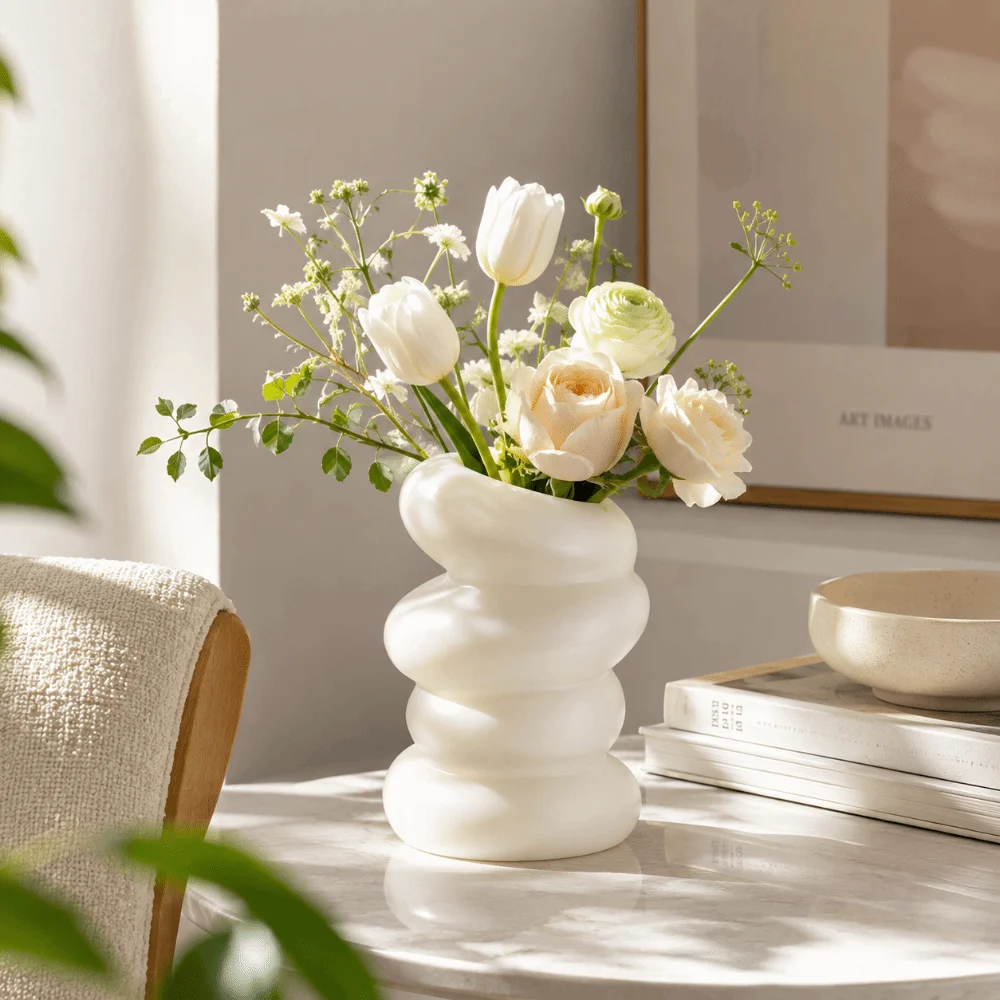 Creative Nordic Style Spiral Vase Ornament Home Decor Flower Arrangement Vase Plastic Irregular Makeup Brush Holder Bedroom Home