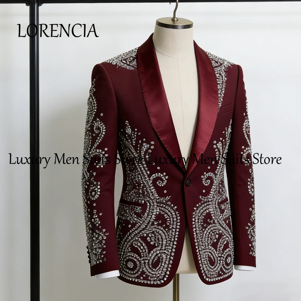 

Изысканные ювелирные украшения для мужчин, комплект из 2 предметов: свадебный смокинг с кристаллами для жениха, индивидуальный пошив, пиджак и брюки, мужской костюм для молодежи.