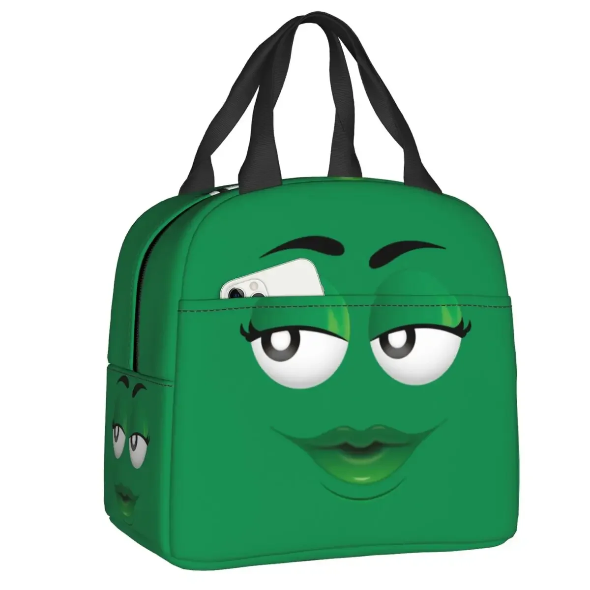 Cartoon Chocolate Green Candy Faces Lunch Bag Waterproof Cooler Thermal Insulated Lunch Box For Women Kids Picnic Food Tote Bags