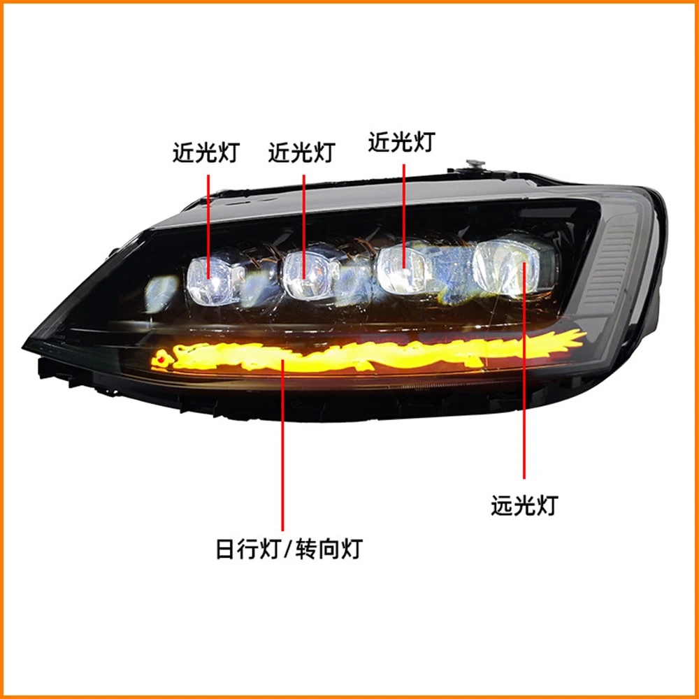 Car Light for Volkswagen VW Jetta Sagitar 2012-2018 LED Auto Headlight Assembly Upgrade Crystal Bifocal 4 Lens Dragon Design